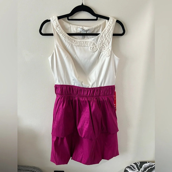 Max and Cleo Jessica Cocktail Dress NWT size 8 Cranberry Pink & Cream Satin - Picture 2 of 11